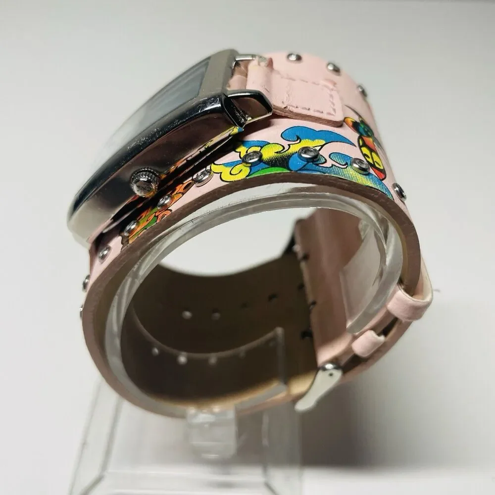 Ed Hardy Leather Pink Floral Watch. 0054 - Picture 6 of 9